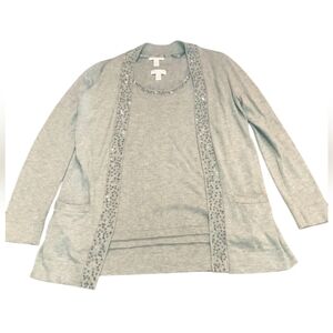 Charter club light gray open cardigan and sweater tank sweater set with sequins